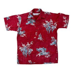 Liberty House Mens Hawaiian Shirt Red Floral Short Sleeve Pocket USA S